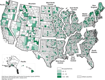 psychiatrists in rural us counties